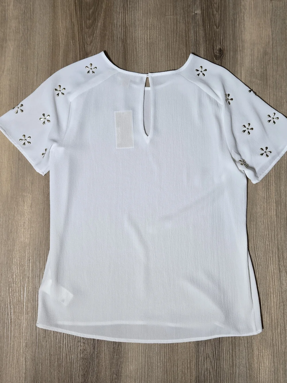 Michael Kors White Short Sleeve Eyelet Accent Blouse